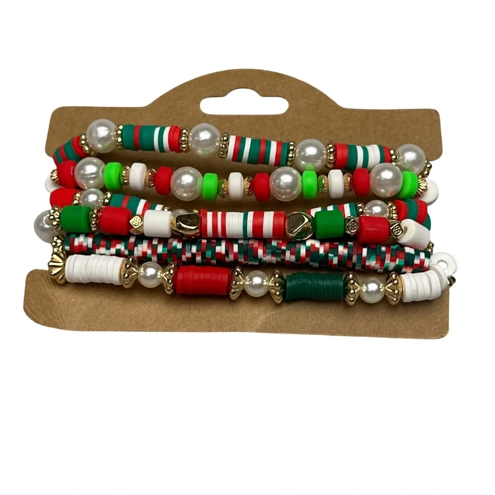 Stretchy Christmas Snowman Beaded Bracelet Stack – Festive Holiday Jewelry Set